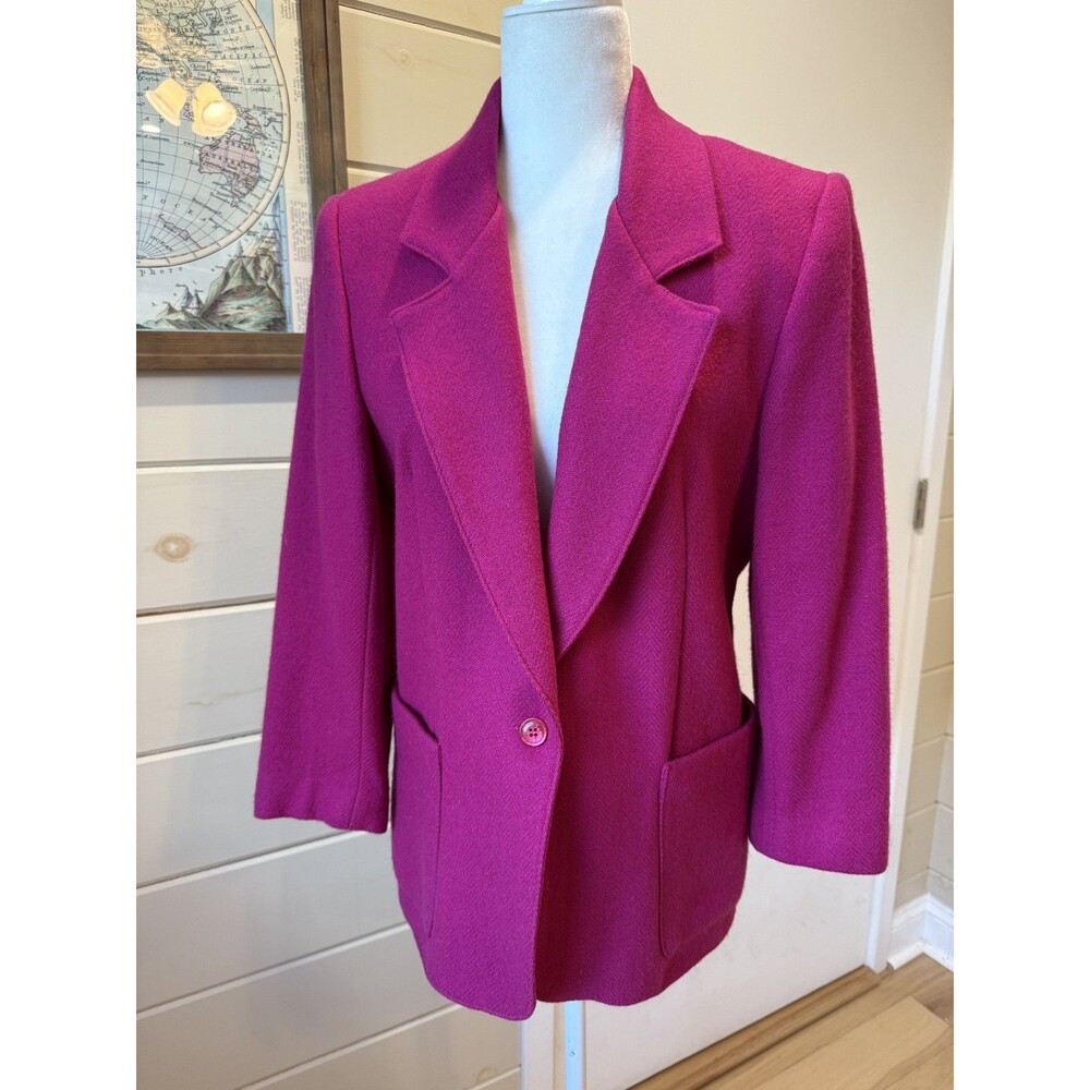 VTG Wool Blazer Hot Pink Magenta Retro Statement Lined Pockets Union Made
